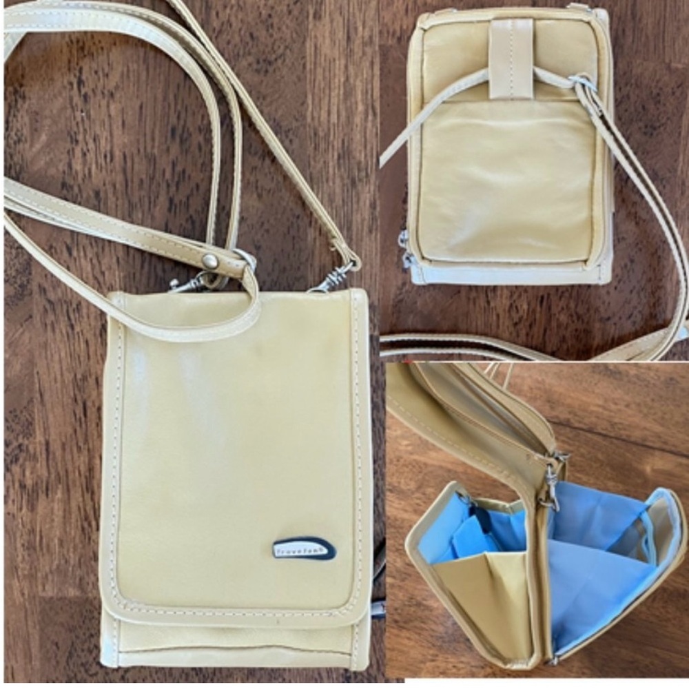 Beige Crossbody Bag with Blue Interior
